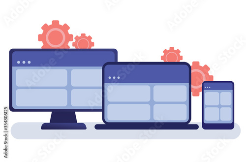 Adaptive programming icons set. Multi device development, software engineering. Responsive web design, graphic design, web application design metaphors. Vector isolated concept metaphor illustrations