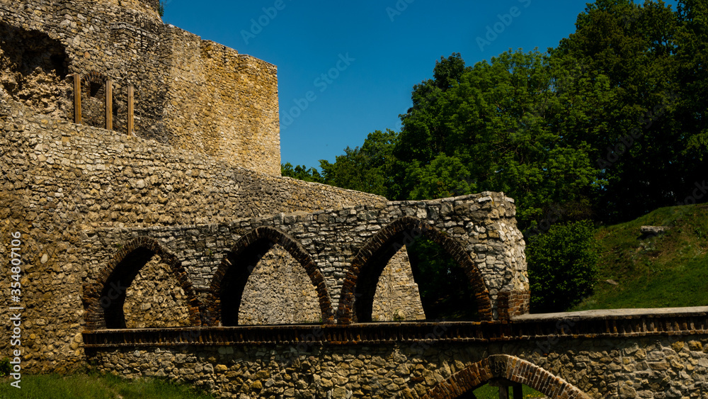 Fototapeta premium View of the historic castle and walls in Będzin. Ready for entry.