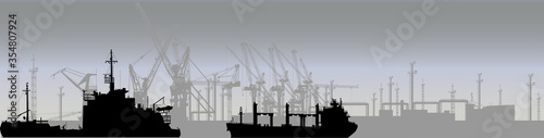 industrial port silhouette on grey background