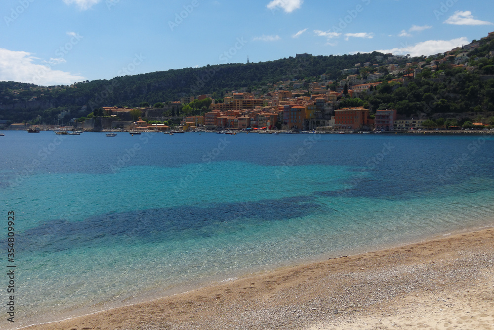 Beach of Villefranche-sur-Mer, on French Riviera in south of France