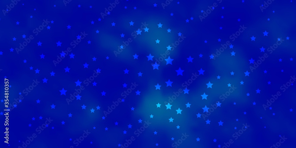 Dark BLUE vector layout with bright stars. Shining colorful illustration with small and big stars. Best design for your ad, poster, banner.