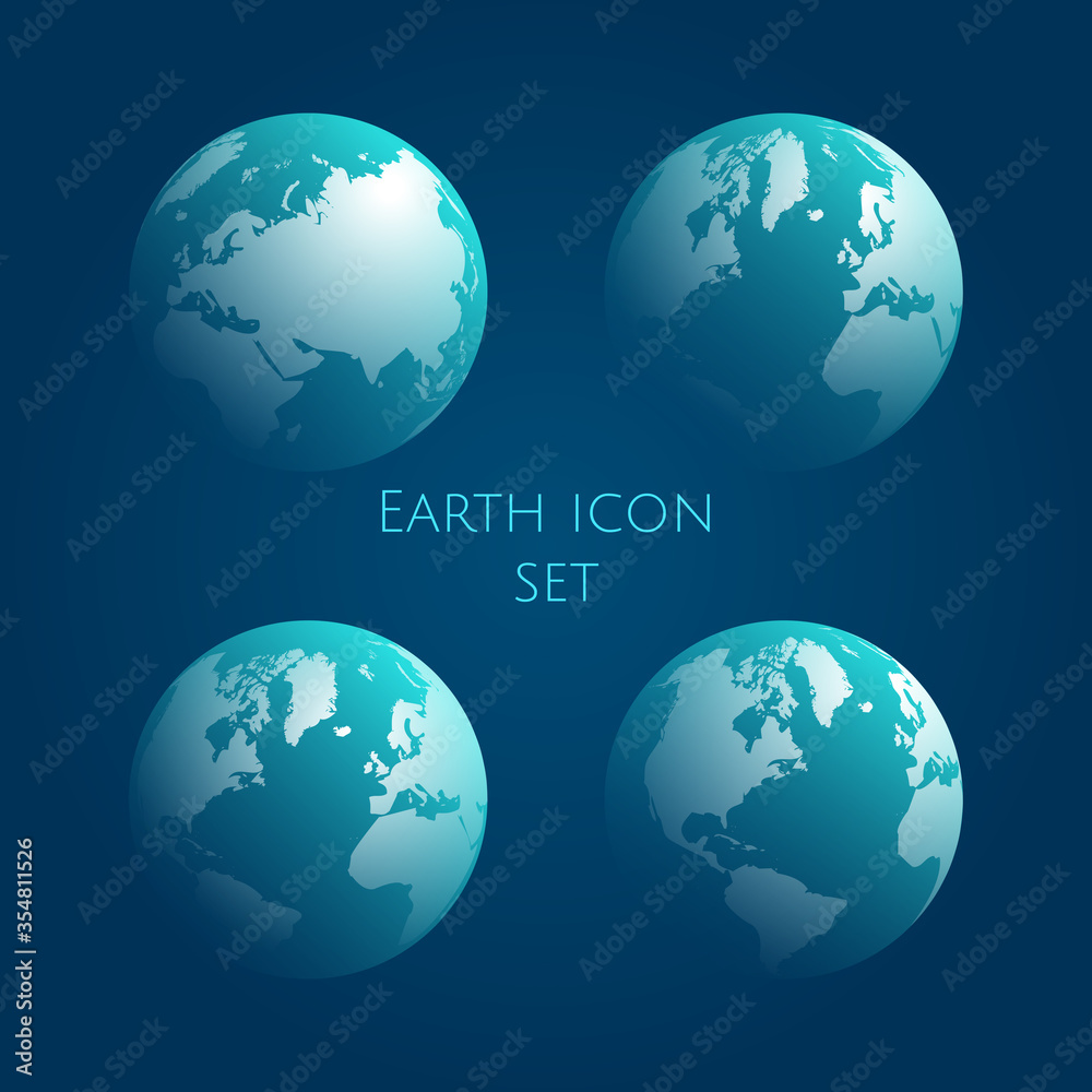 Earth Globe cyan Icon Set. Blue globe kit .Vector illustration. EPS 10.