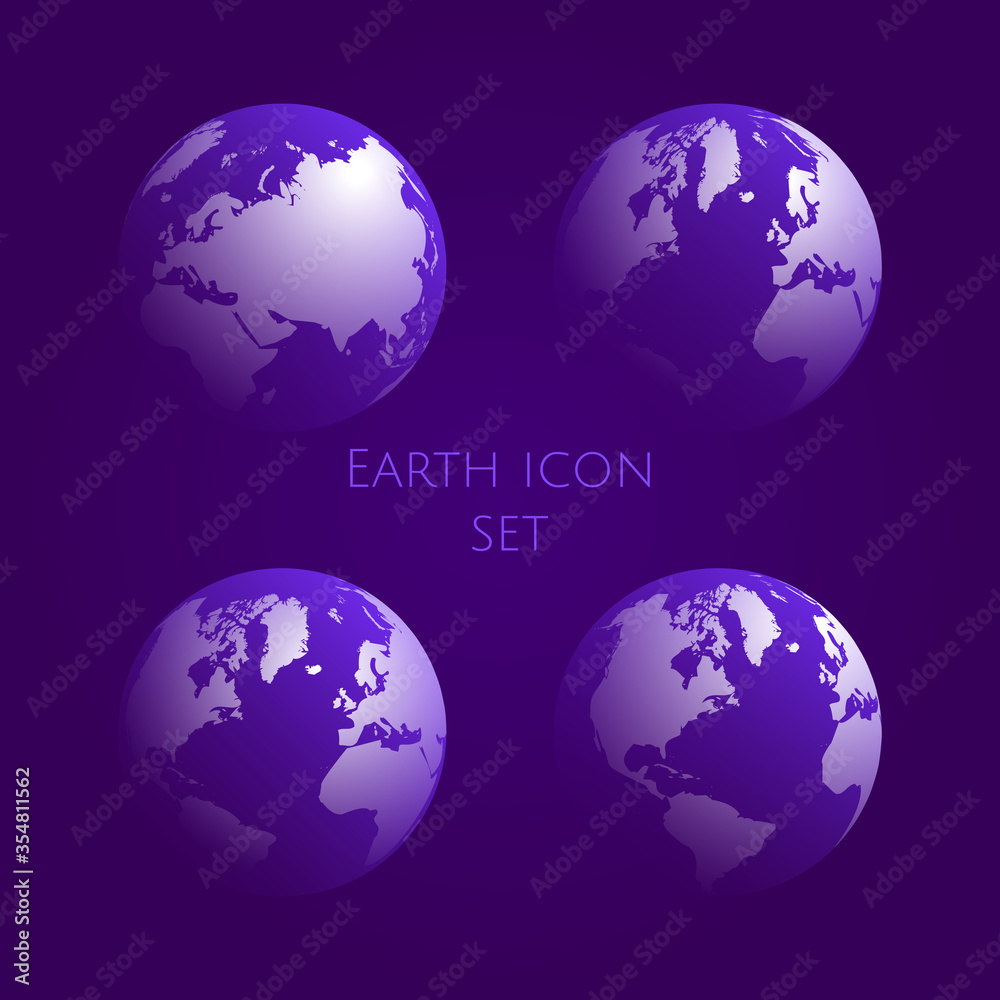 Earth Globe purple Icon Set. globe symbol gradient kit .Vector illustration. EPS 10.