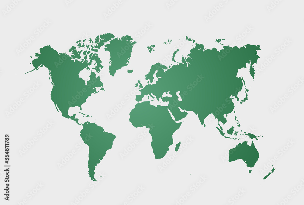 Image of a green vector world map isolated on white background. Vector illustration. EPS 10.