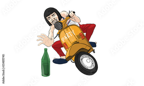 man riding vintage scooter action, vector