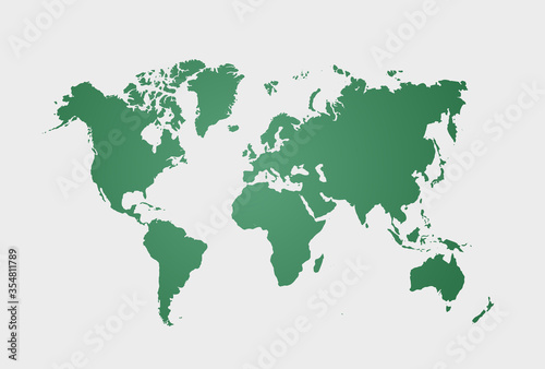 Image of a green vector world map isolated on white background. Vector illustration. EPS 10.