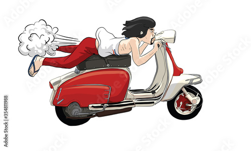 man riding vintage scooter action  vector