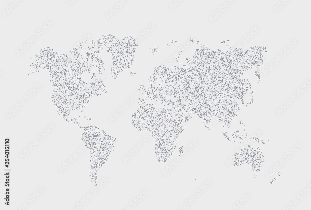Vector dotted hand written world map illustration. Point and geometrical form, structure noise of point.