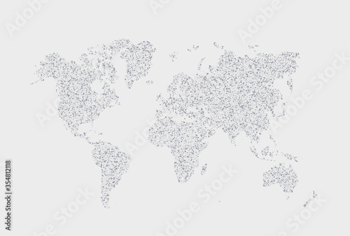 Vector dotted hand written world map illustration. Point and geometrical form, structure noise of point.