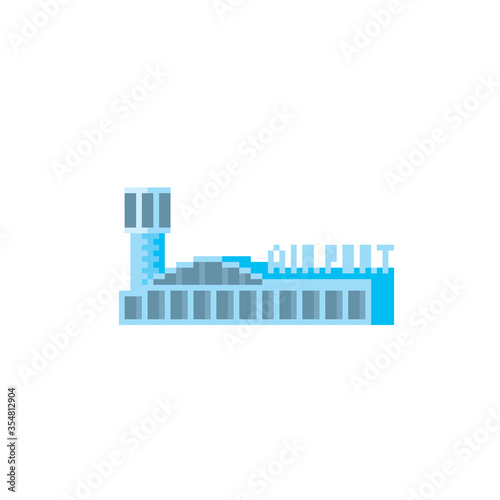 Airport, airport building. Pixel art. Old school computer graphic. Element design stickers, logo, mobile app, menu. 8 bit video game. Game assets 8-bit sprite. 16-bit.