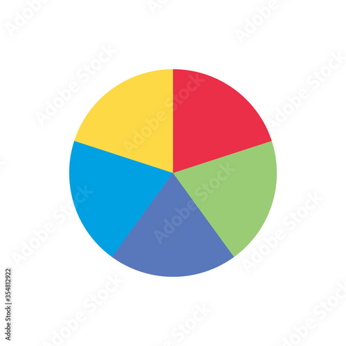 Single separate round piecharts icon with 5 colours parts. Morden flat design vector business circular diagram & infographic for ads app logo button banner ui ux web isolated on white background