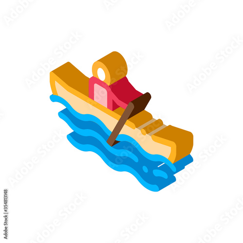 Rowing Boat Canoeing Icon Vector isometric sign. color isolated symbol illustration
