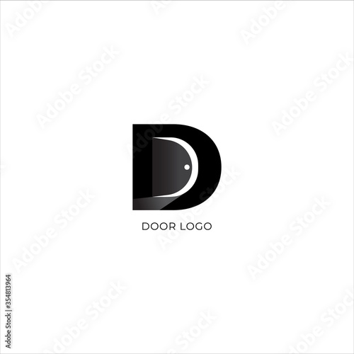 Black rounded door logo design template. An open door silhouette in Letter D alphabet logo design concept. Isolated on white background. Minimal, simple and clean logo design style.