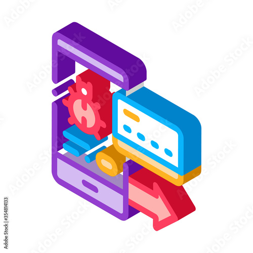 Virus on Phone and Credit Card Icon Vector. Isometric Virus on Phone and Credit Card sign. color isolated symbol illustration