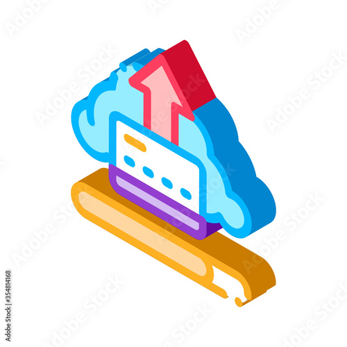Write-Off Data Through Cloud Storage Icon Vector. Isometric Write-Off Data Through Cloud Storage sign. color isolated symbol illustration