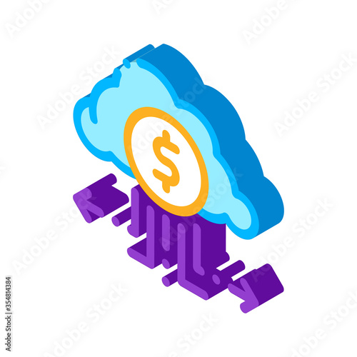 Charge Money Through Cloud Storage Icon Vector. Isometric Charge Money Through Cloud Storage sign. color isolated symbol illustration