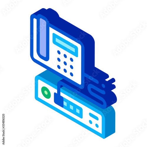 Home Telephone and Video Recorder Connection Icon Vector. Isometric Home Telephone and Video Recorder Connection sign. color isolated symbol illustration