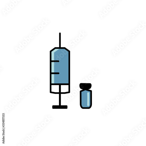 Syringe medical injection with needle  and drug vial icon vector illustration on white. Anti virus covid-19 concept.