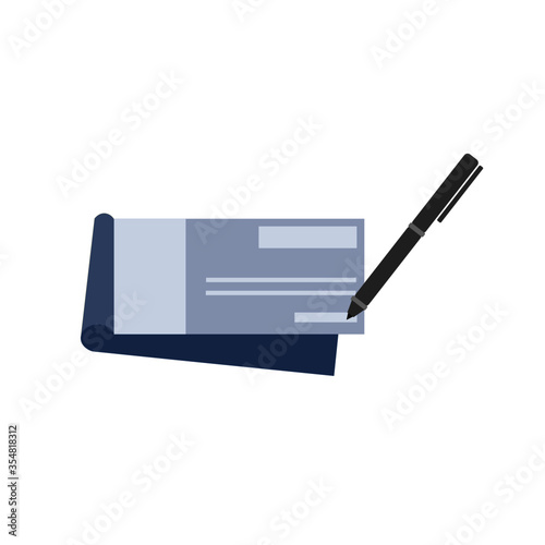 Checkbook or cheque and pen icon vector illustration.