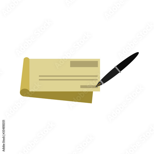 Checkbook or cheque and pen icon vector illustration.
