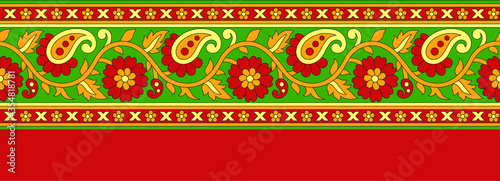 Seamless paisley border pattern with red background 