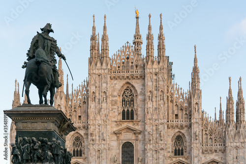 Milan Cathedral, Duomo and Vittorio Emanuele II statue and Gallery. Lombardy, 2019 Italy.