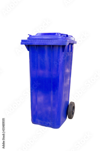 Blue dustbin isolated on white background