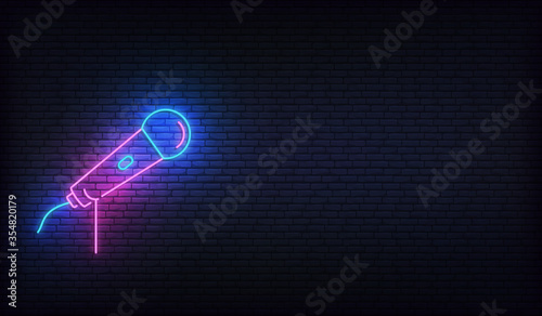 Microphone neon. Template for karaoke, live music, stand up, comedy show