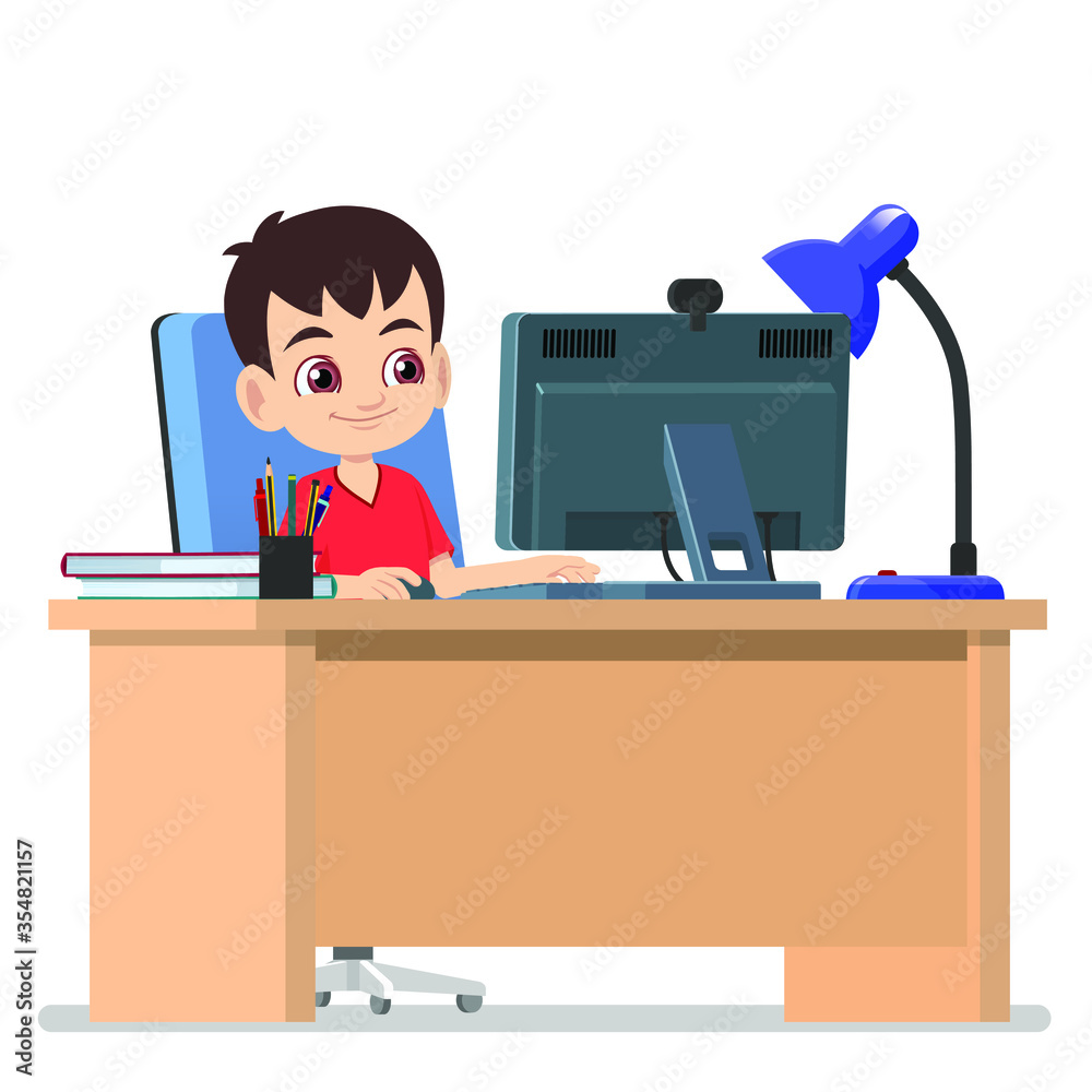 A boy taking Computer study to do homework A boy taking Computer study to do homework