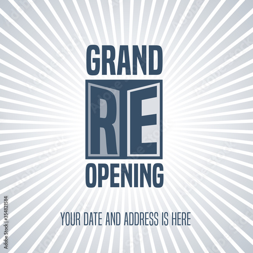 Grand opening or re opening vector illustration, background with open door
