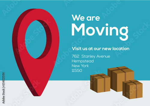 Location symbol and packed cartons, showing we are moving and movers and packers