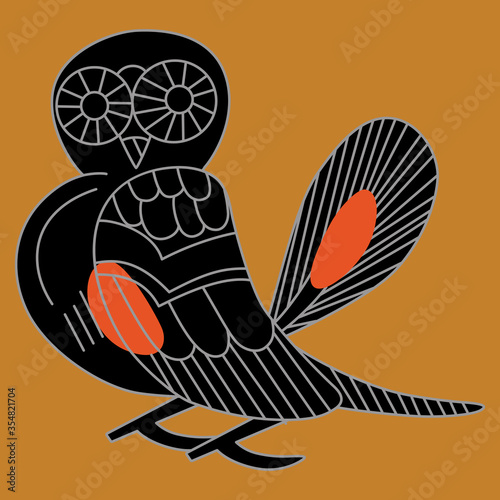 Stylized owl. Ancient Greek vase painting motif.	