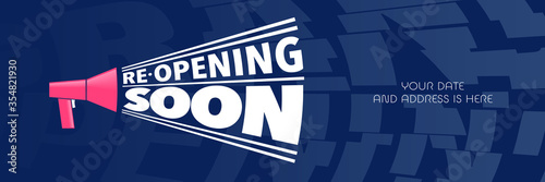 Grand opening or re opening vector illustration with mouthpiece and lettering