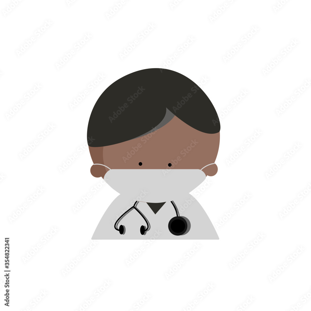 Doctor in white coat with surgical medical face mask and stethoscope icon vector illustration isolated on white. Quarantine for coronavirus pandemic concept.