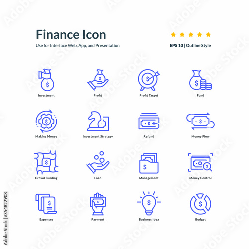 business finance icon set graphic design vector illustration for interface mobile web presentation