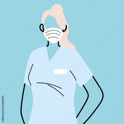 woman nurse using face mask and uniform