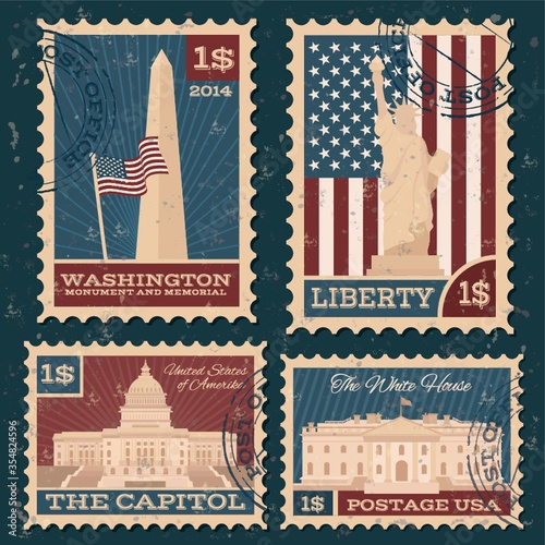 Collection of usa monuments postal stamps