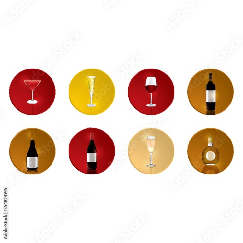 Set of wine bottles and glasses