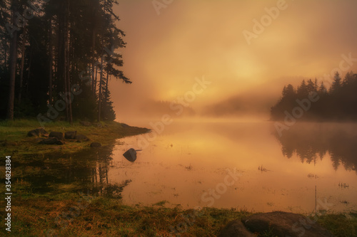 Mystical light in the early morning. Photographed at a small lake in Bulgaria.