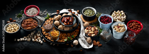 Different types of nuts, seeds and dried fruits
