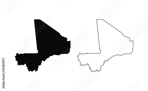 Mali map silhouette line country Africa map illustration vector outline African isolated on white background