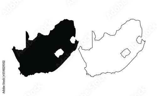 South Africa map silhouette line country Africa map illustration vector outline African isolated on white background