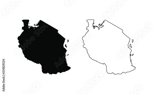 Tanzania map silhouette line country Africa map illustration vector outline African isolated on white background