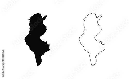 Tunisia map silhouette line country Africa map illustration vector outline African isolated on white background