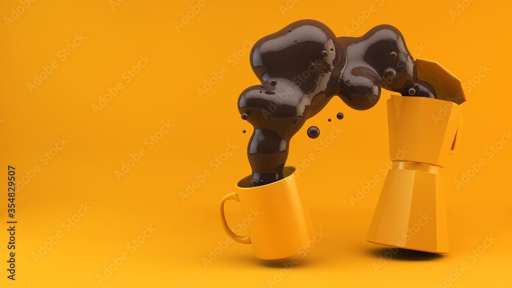 yellow coffee maker serving to a mug 3d rendering yellow coffee maker serving to a mug 3d rendering