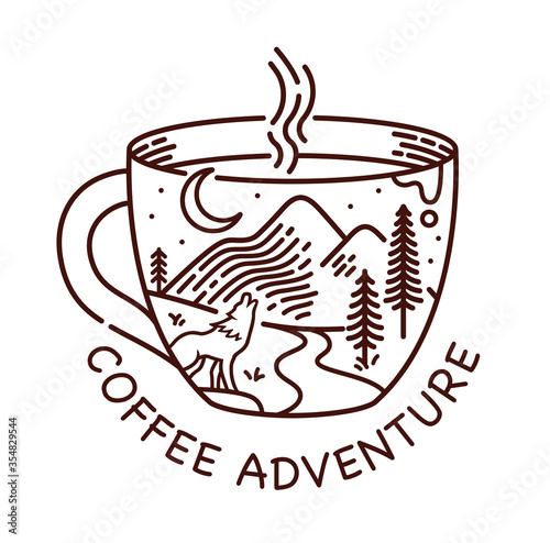 Coffee adventure line illustration. hand drawn