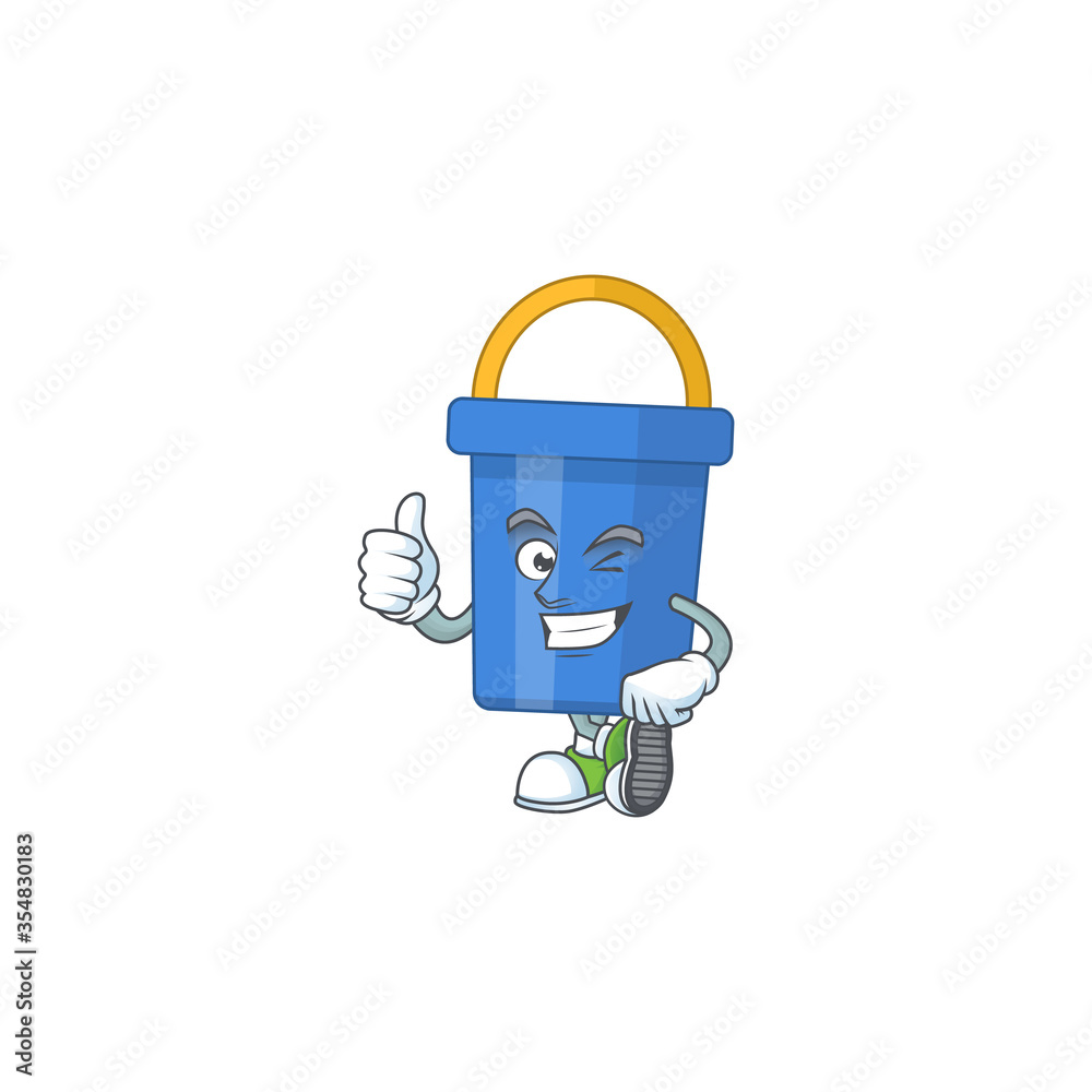 Caricature picture of blue sand bucket with Thumbs up finger Caricature picture of blue sand bucket with Thumbs up finger