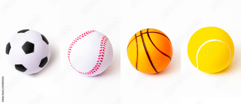 Φωτογραφία Collage of toy soccer baseball basketball tennis ball sport concept