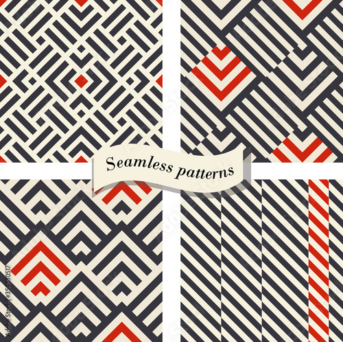Set of Abstract geometric seamless pattern in retro colors. Creative pattern can be used for ceramic tile, wallpaper, linoleum, textile, web page background. Vector