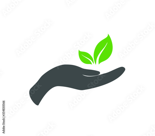 Hand with pant. Plant growing icon. Vector hand with growing plant. Perspective icon. 